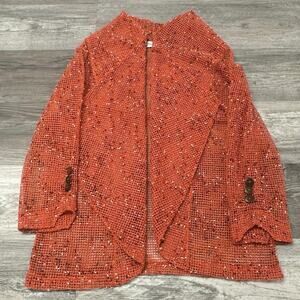 Lulu-B Orange White‎ Womens L Loose Beachy Drape Open Knit Cardigan Sweater